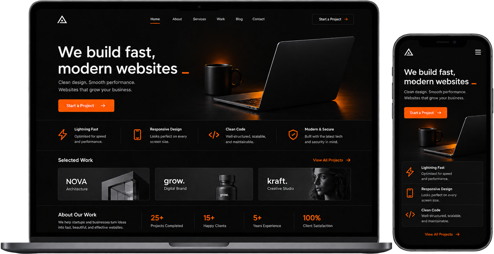 A website built by sudo67 shown on a laptop and a smartphone